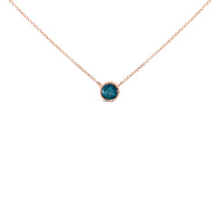 14K Rose Gold 2.0 Cttw Bezel Set Blue Diamond Solitaire Pendant Necklace  - 18" Inches