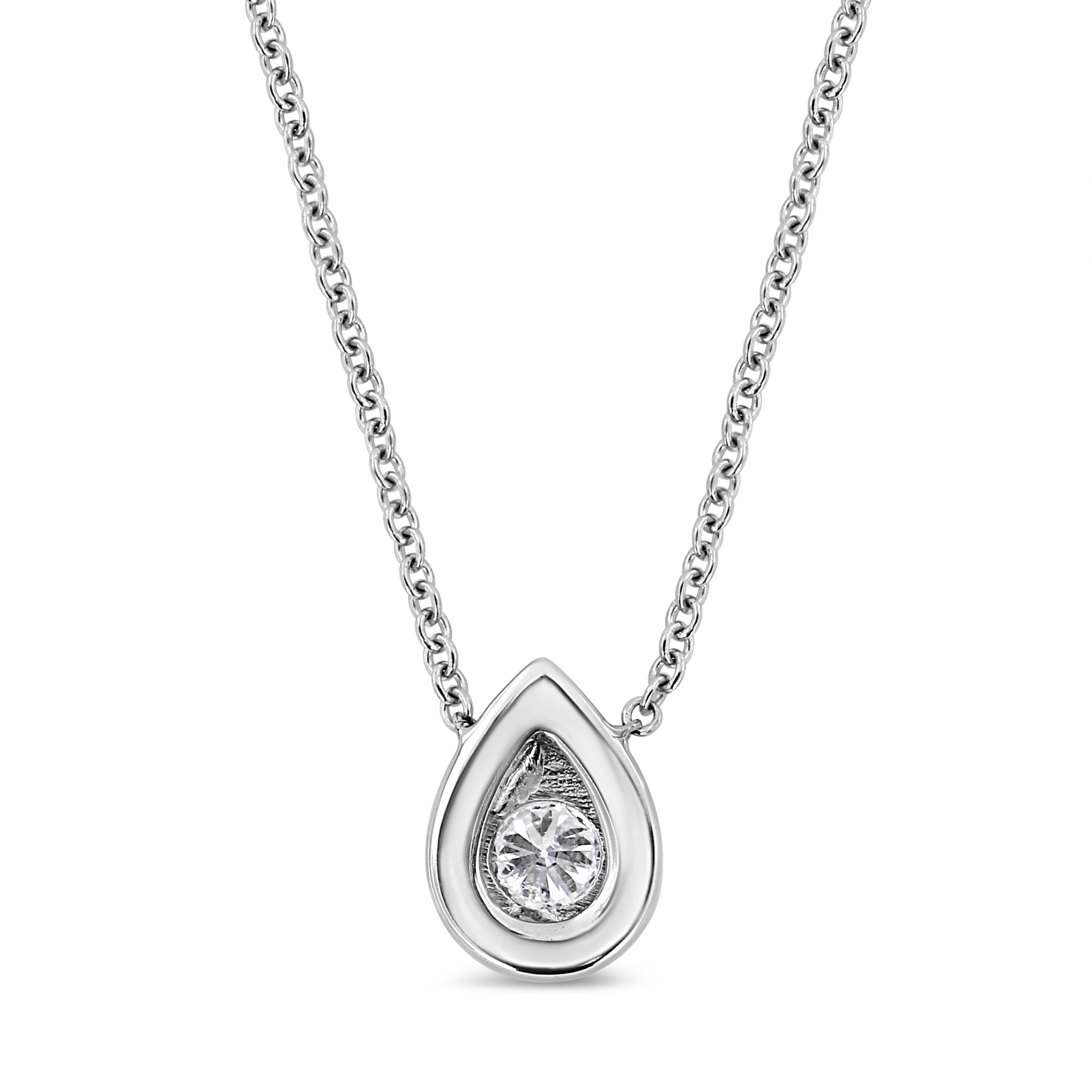 10K White Gold 1/10 Cttw Miracle Set Round-Cut Diamond Pear Shape 18" Pendant Necklace (H-I Color, SI2-I1 Clarity)