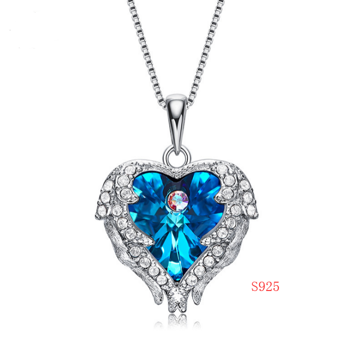 Color: Blue - Elements Crystal S925 Sterling Silver Angel Necklace