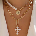 Cross Thick Chain Multilayer Disc Portrait Pendant Evening Necklace