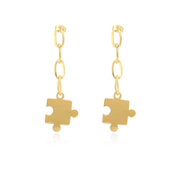 Stainless Steel Long Earrings Geometric Puzzle Pendant Earrings
