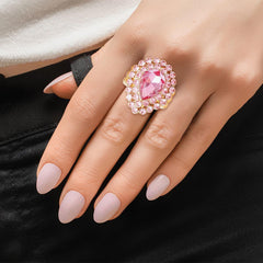 Cocktail Ring Pink Halo Teardrop for Women