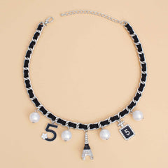Necklace Silver Eiffel Black Charm Chain for Women