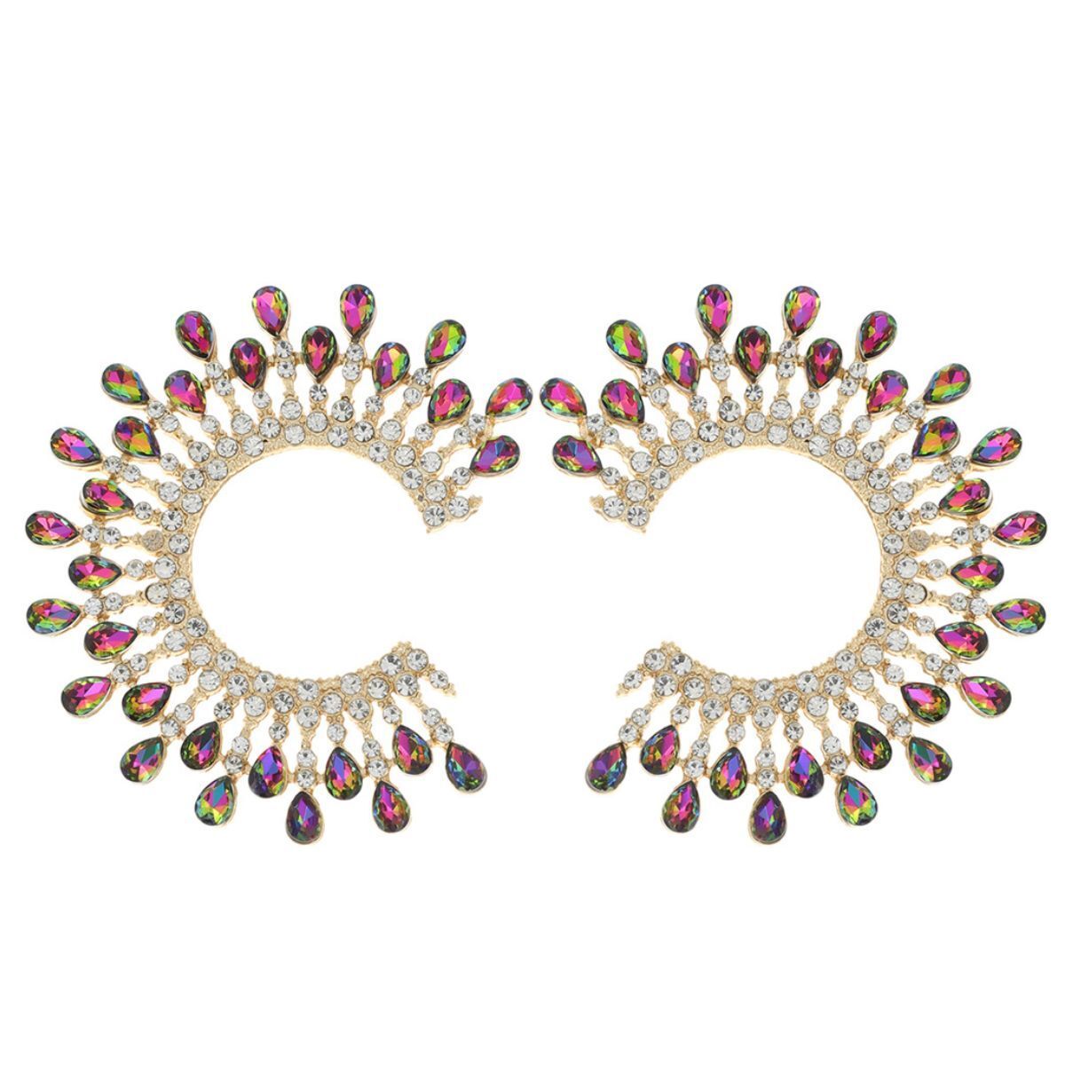 Stud Medium Pink Green C Shape Stone Earring Women