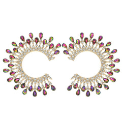Stud Medium Pink Green C Shape Stone Earring Women