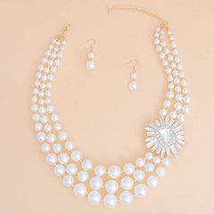 Pearl Necklace Cream Vintage Stone Set for Women