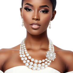 Pearl Necklace Cream Vintage Stone Set for Women