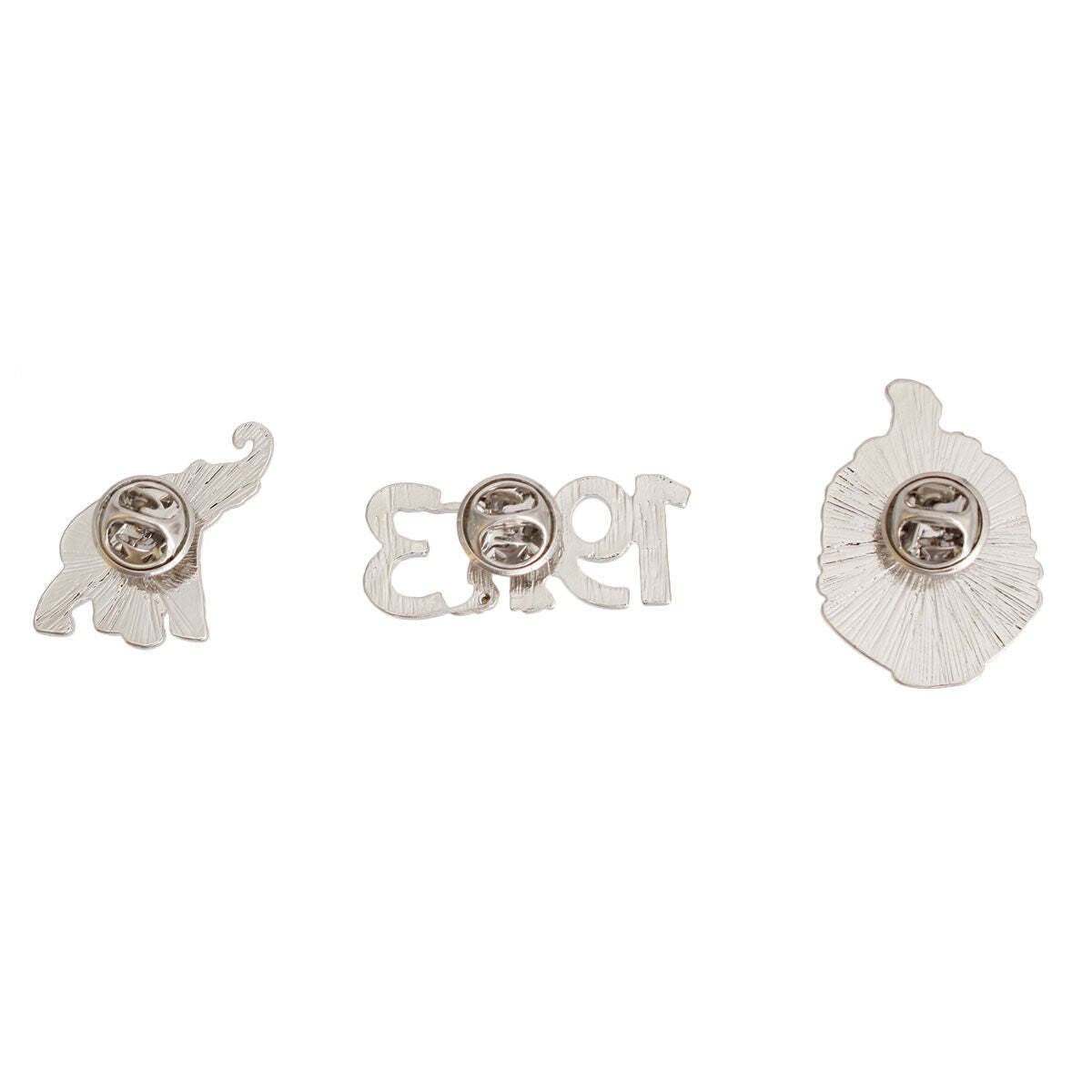Set of three silver earrings on a white background