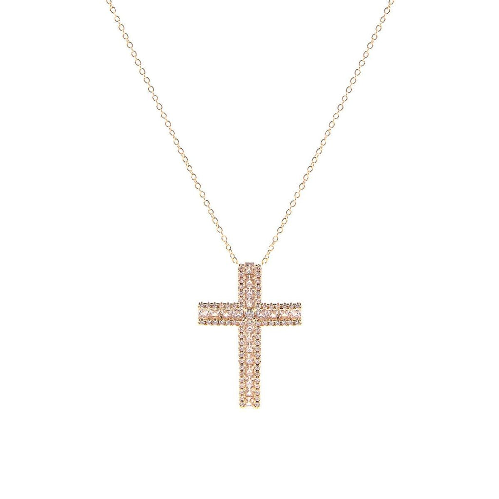 CZ Framed Cross Gold Necklace