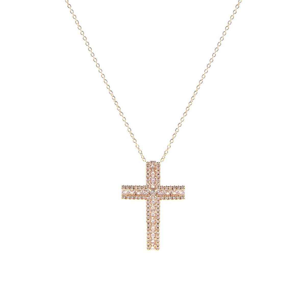 CZ Framed Cross Gold Necklace