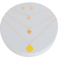 Gold 3 Layer Yellow Smiley Face Necklace Set