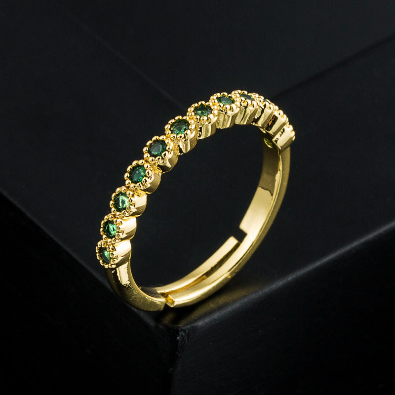 New Ring Fashion Ins Trend Copper Plated 18K Gold Inlaid Colored Zircon Open Adjustable Ring