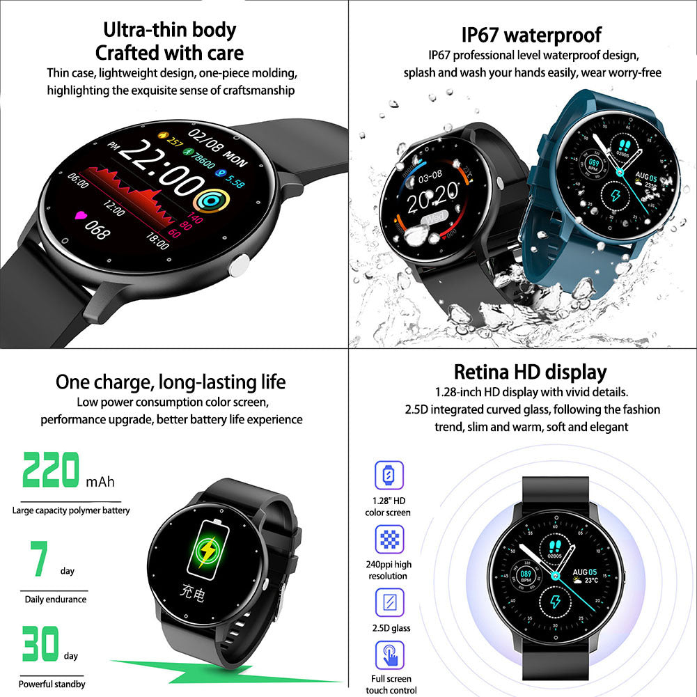1.28 Inch Zl02 Smart Watch Heart Rate Blood Pressure Monitor Sport Running Watch Compatible for Android iOS King Kong