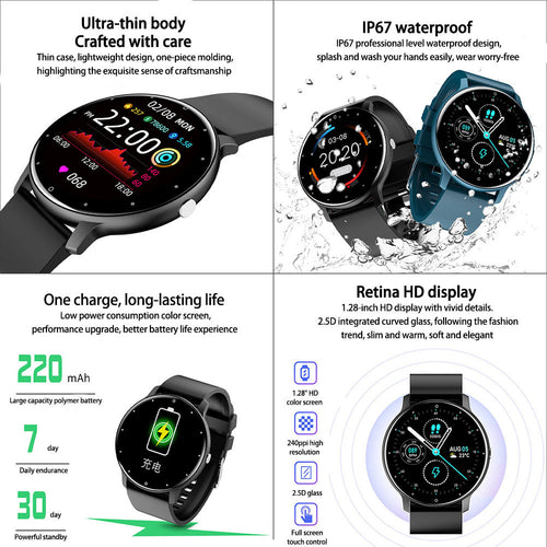 1.28 Inch Zl02 Smart Watch Heart Rate Blood Pressure Monitor Sport Running Watch Compatible for Android iOS King Kong