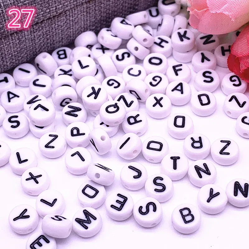 Color: Lemon yellow - 100pcs/lot 7x4mm 26 Letter Beads Round Shape Beads Alphabet Letter Charms for Make Jewelry Accessories