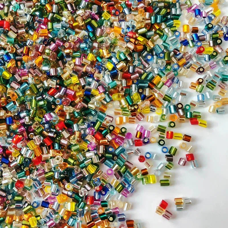 Color: green, Item Diameter: 2mm - 2mm Glass Seed Loose Beads Silver Color Inner Long Tube Charms DIY Craft Bracelet Jewelry Making Supplies Necklace Accessories