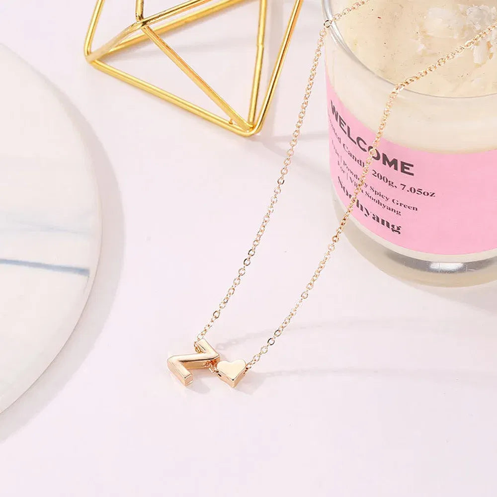 Metal Color: RED-BROWN, Main Stone Color: PURPLE - Fashion Tiny Heart Dainty Initial Necklace Gold Color Letter Name Choker Necklace For Women Pendant Jewelry Gift