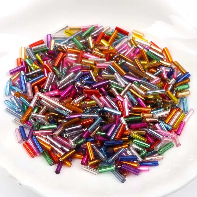 Color: Silver - Tube LINED Glass Czech Seed Spacer beads For jewelry handmade DIY Wholesale 17 colors 2x6mm 300pcs