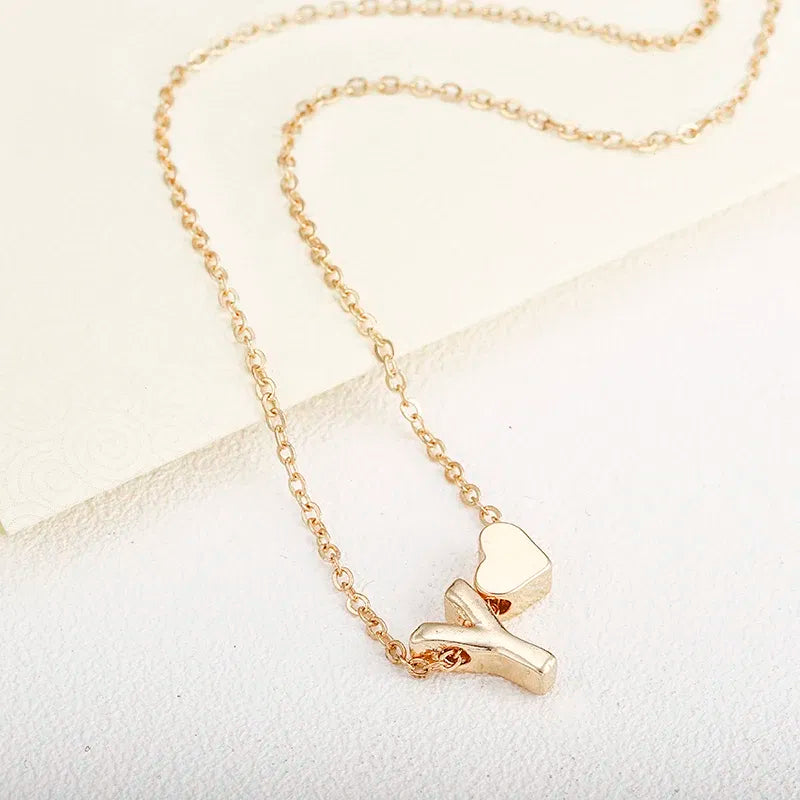 Metal Color: Rust Red - 2024 Fashion Tiny Heart Dainty Initial Necklace With Letter Name Choker Necklace For Women Pendant Jewelry Accessories Gift