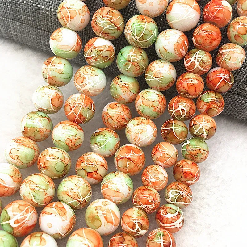 Color: Hot Pink, Item Diameter: 5mm - Wholesale 4/6/8/10mm Glass Beads Round Loose Spacer Beads Pattern For Jewelry Making DIY Bracelet Necklace