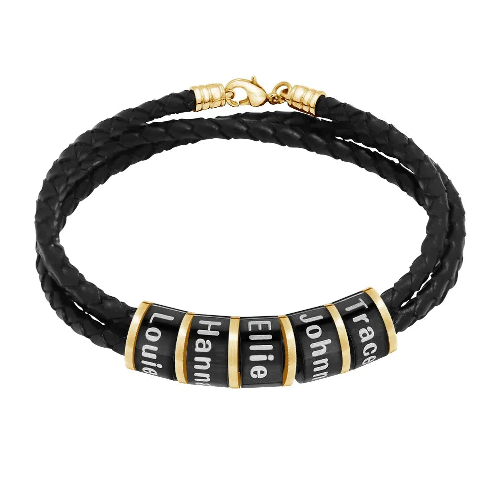 Metal Color: Rhodium Plated, Length: 19cm, Main Stone Color: green - Personalized Names Men Leather Bracelet Braided Leather Bracelet Custom Family Names Bracelet Personalized Men Bracelet Gift