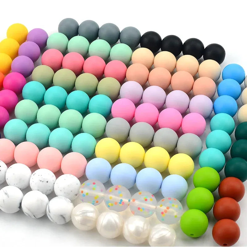Color: plum, Item Diameter: 12mm - LOFCA 100Pcs/lot 12MM Round Shape Silicone Teething Beads Baby Teether For DIY Nursing Necklace Food Grade Chew Beads
