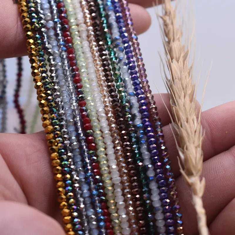 Color: Light Yellow - Shining Red Purple White color 2*2mm 160pcs Rondelle Austria faceted Crystal Glass Beads Loose Spacer Beads for Jewelry Making