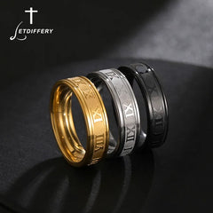 Main Stone Color: Black, Ring Size: 7.5 - Letdiffery 6mm Punk Roman Numerals Rings High Quality Stainless Steel Women Men Jewelry For Wholesale Dropshipping