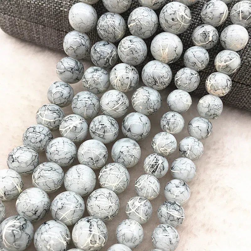 Color: Dark green, Item Diameter: 4mm - Wholesale 4/6/8/10mm Glass Beads Round Loose Spacer Beads Pattern For Jewelry Making DIY Bracelet Necklace