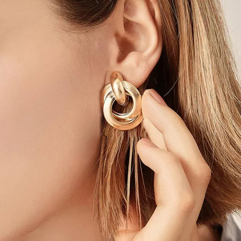 Metal Color: champagne gold - Gold Color Metal Drop Earrings Irregular Hollow Heart Pendants Earrings Twisted Geometric Personality Earrings for Women