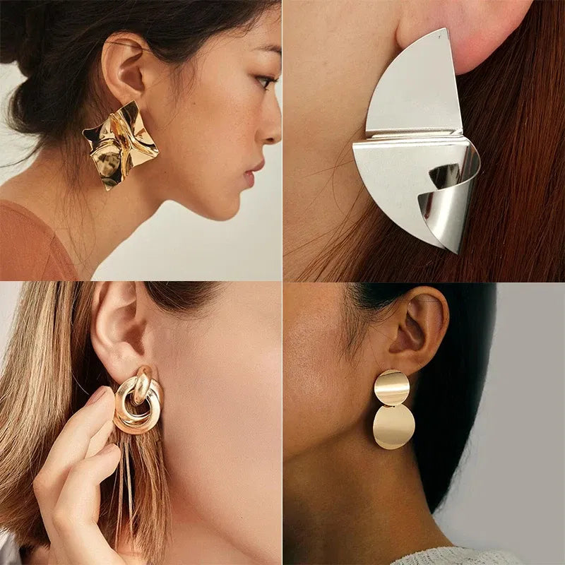 Metal Color: champagne gold - Gold Color Metal Drop Earrings Irregular Hollow Heart Pendants Earrings Twisted Geometric Personality Earrings for Women