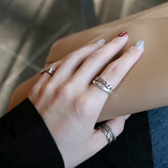 Vintage Chain Double Layer 925 Sterling Silver Adjustable Ring