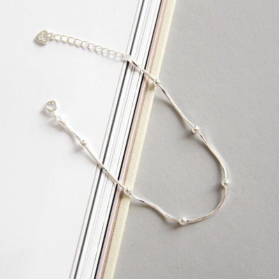 Simple Beads Snake Chain 925 Sterling Silver Bracelet