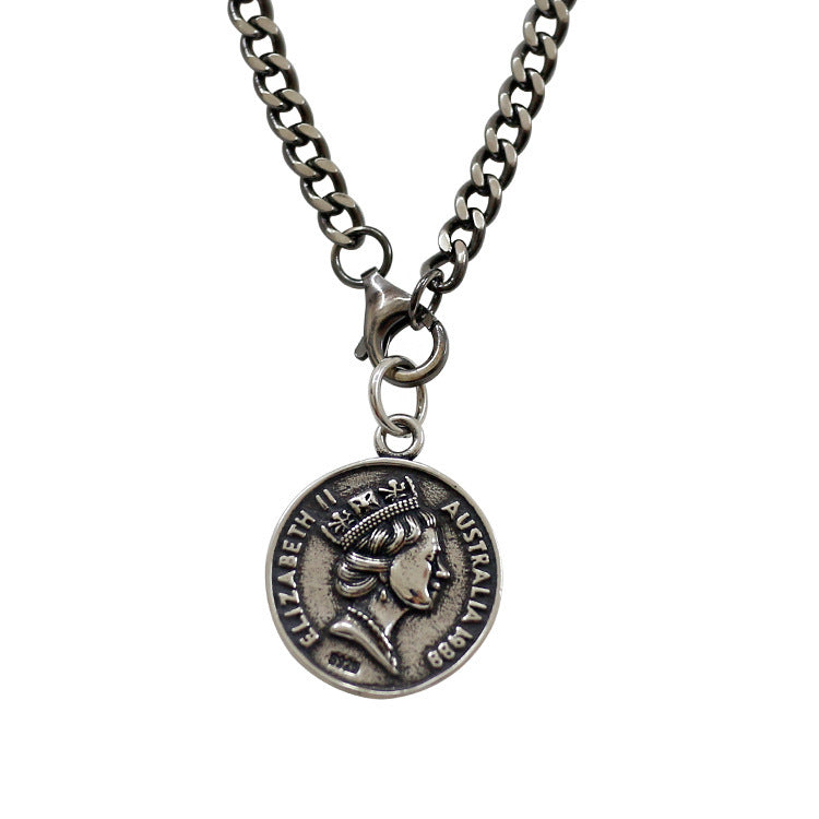 Silver necklace with a pendant on a white background