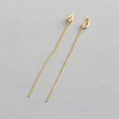Asymmetry Geometry Triangle Tassels 925 Sterling Silver Thread Dangling Earrings
