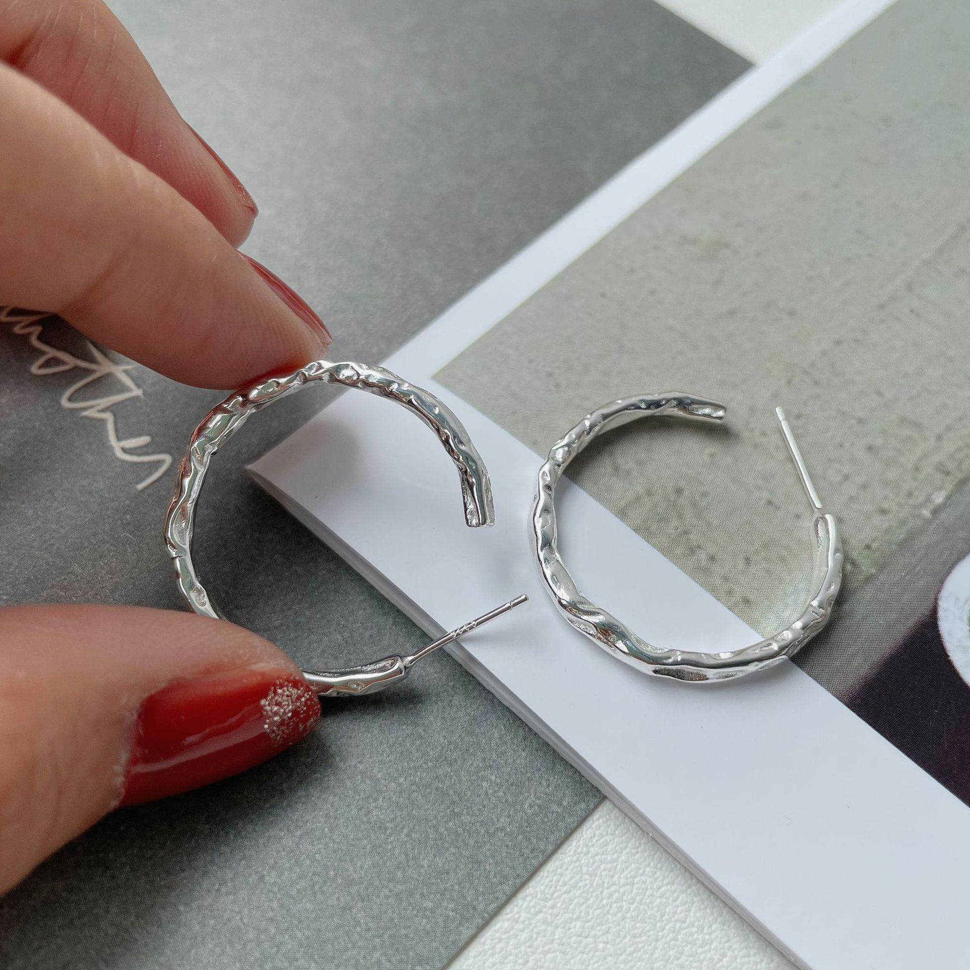 Simple Asymmetric Geometry 925 Sterling Silver Hoop Earrings