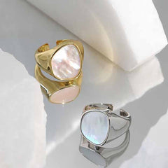 Simple Irregular Round Shell 925 Sterling Silver Adjustable Ring