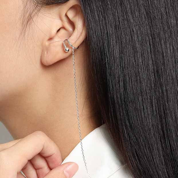 أقراط أذن واحدة فضة استرلينية عيار 925 متدلية على شكل سلسلة حرف C غير مخرمة