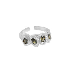 Fashion Black Irregular CZ Stone 925 Sterling Silver Adjustable Ring