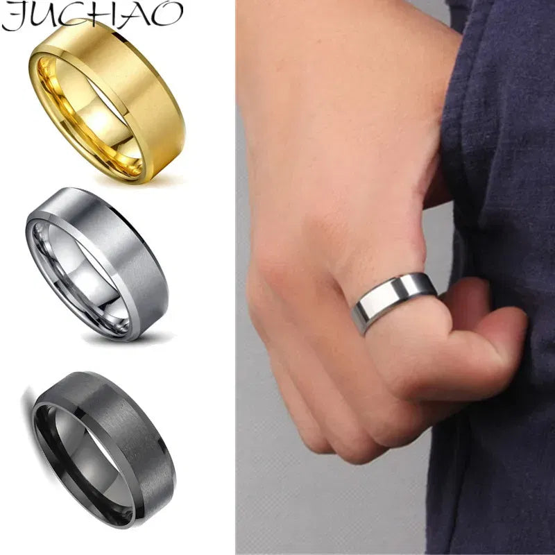 Main Stone Color: Gold, Ring Size: 10 - JUCHAO Classic Ring Men Titanium Black Men Jewelry Wedding Bands Boyfriend Gift Dropshipping