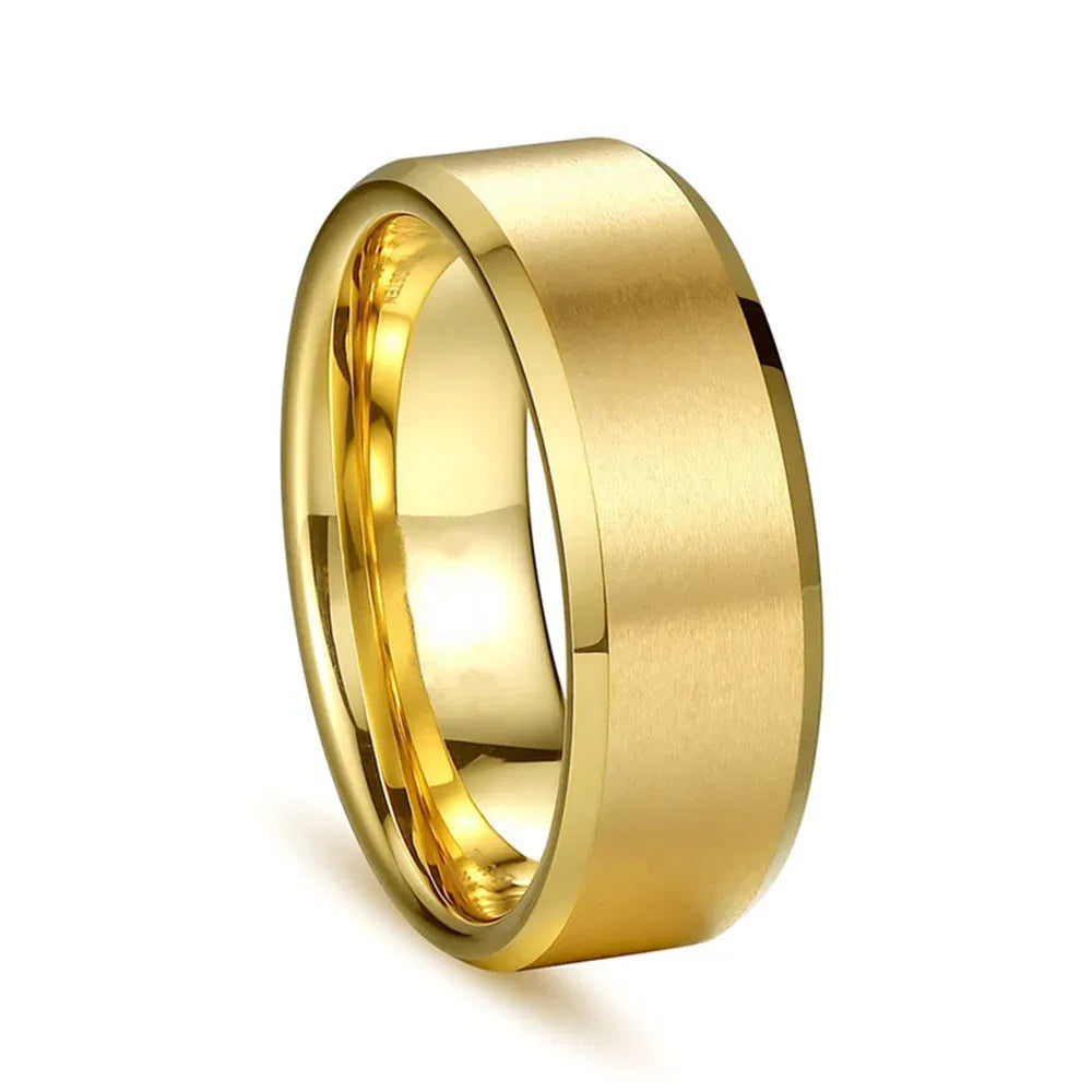 Main Stone Color: Gold, Ring Size: 9 - JUCHAO Classic Ring Men Titanium Black Men Jewelry Wedding Bands Boyfriend Gift Dropshipping