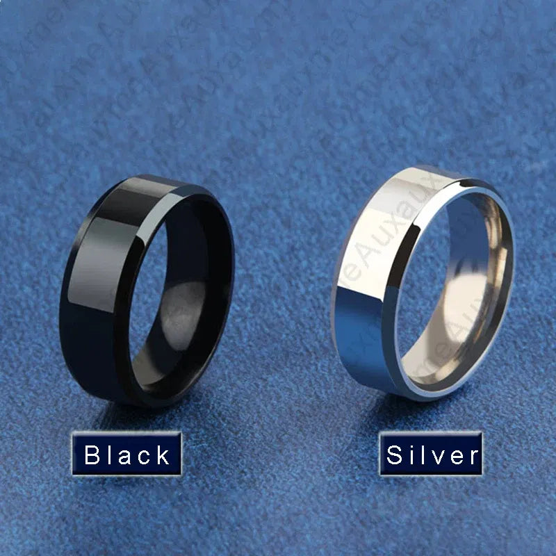 Main Stone Color: WHITE, Ring Size: 5 - Auxauxme 8mm Black Titanium Stainless Men Ring Simple Wedding Bands Rings Gift For Male Jewelry Size 5-13 Drop shipping
