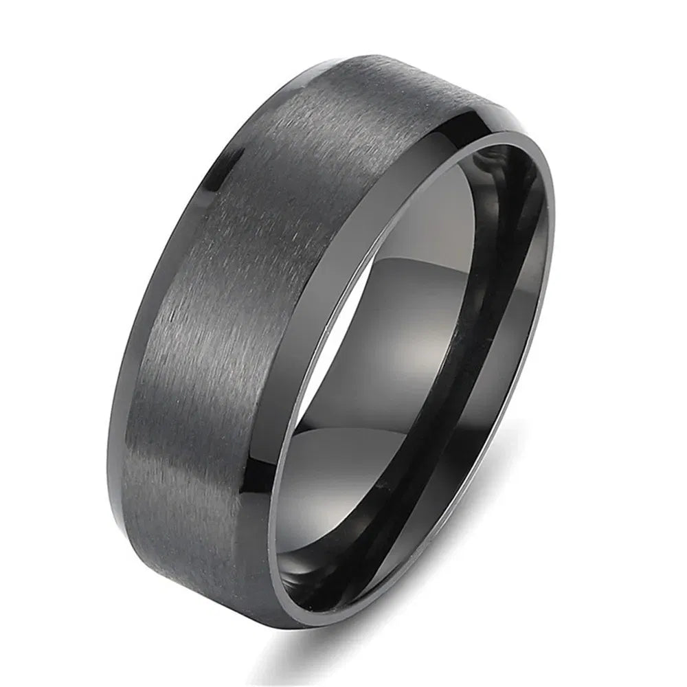 Main Stone Color: Gold, Ring Size: 9 - JUCHAO Classic Ring Men Titanium Black Men Jewelry Wedding Bands Boyfriend Gift Dropshipping