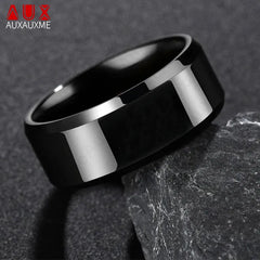 Main Stone Color: WHITE, Ring Size: 5 - Auxauxme 8mm Black Titanium Stainless Men Ring Simple Wedding Bands Rings Gift For Male Jewelry Size 5-13 Drop shipping