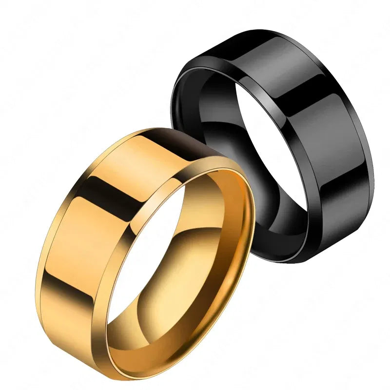 Main Stone Color: WHITE, Ring Size: 5 - Auxauxme 8mm Black Titanium Stainless Men Ring Simple Wedding Bands Rings Gift For Male Jewelry Size 5-13 Drop shipping