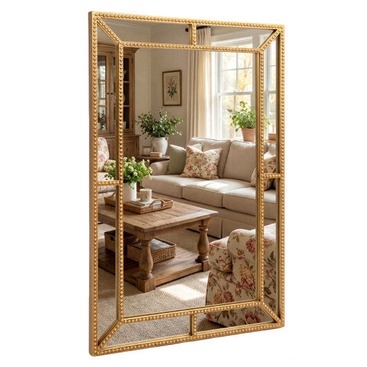 مرآة حائط ذهبية مقاس 36 × 24 بوصة مع إطار مزين بالخرز لغرفة المعيشة-ذهبي - اللون: ذهبي