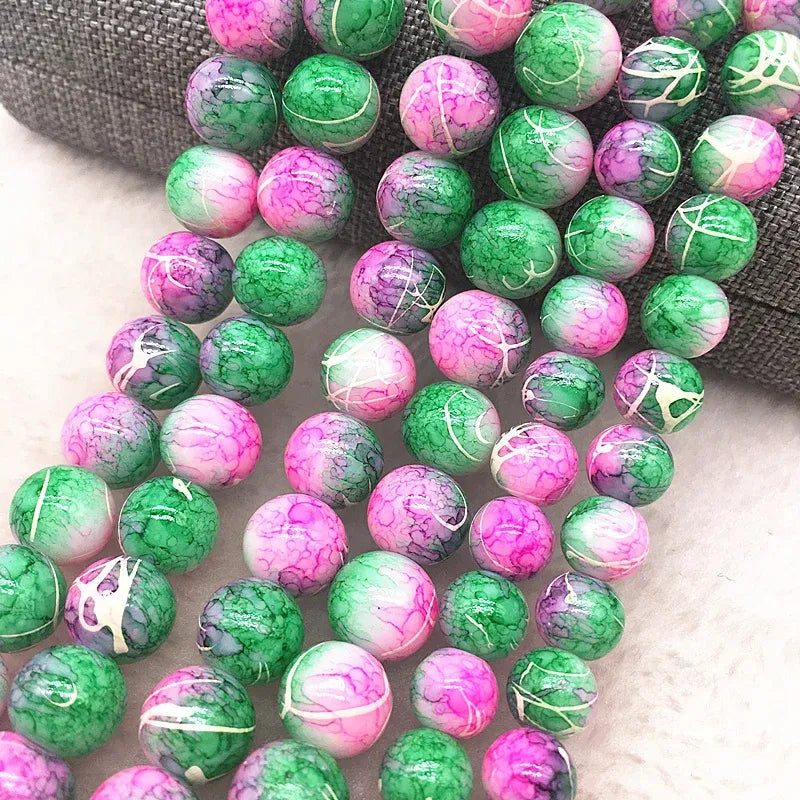 Color: Light Grey, Item Diameter: 4mm - Wholesale 4/6/8/10mm Glass Beads Round Loose Spacer Beads Pattern For Jewelry Making DIY Bracelet Necklace