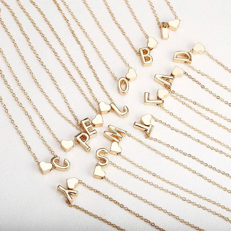 Metal Color: Rust Red - 2024 Fashion Tiny Heart Dainty Initial Necklace With Letter Name Choker Necklace For Women Pendant Jewelry Accessories Gift