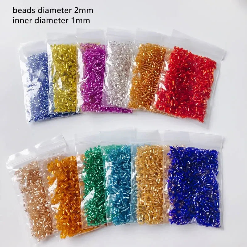 Color: green, Item Diameter: 2mm - 2mm Glass Seed Loose Beads Silver Color Inner Long Tube Charms DIY Craft Bracelet Jewelry Making Supplies Necklace Accessories