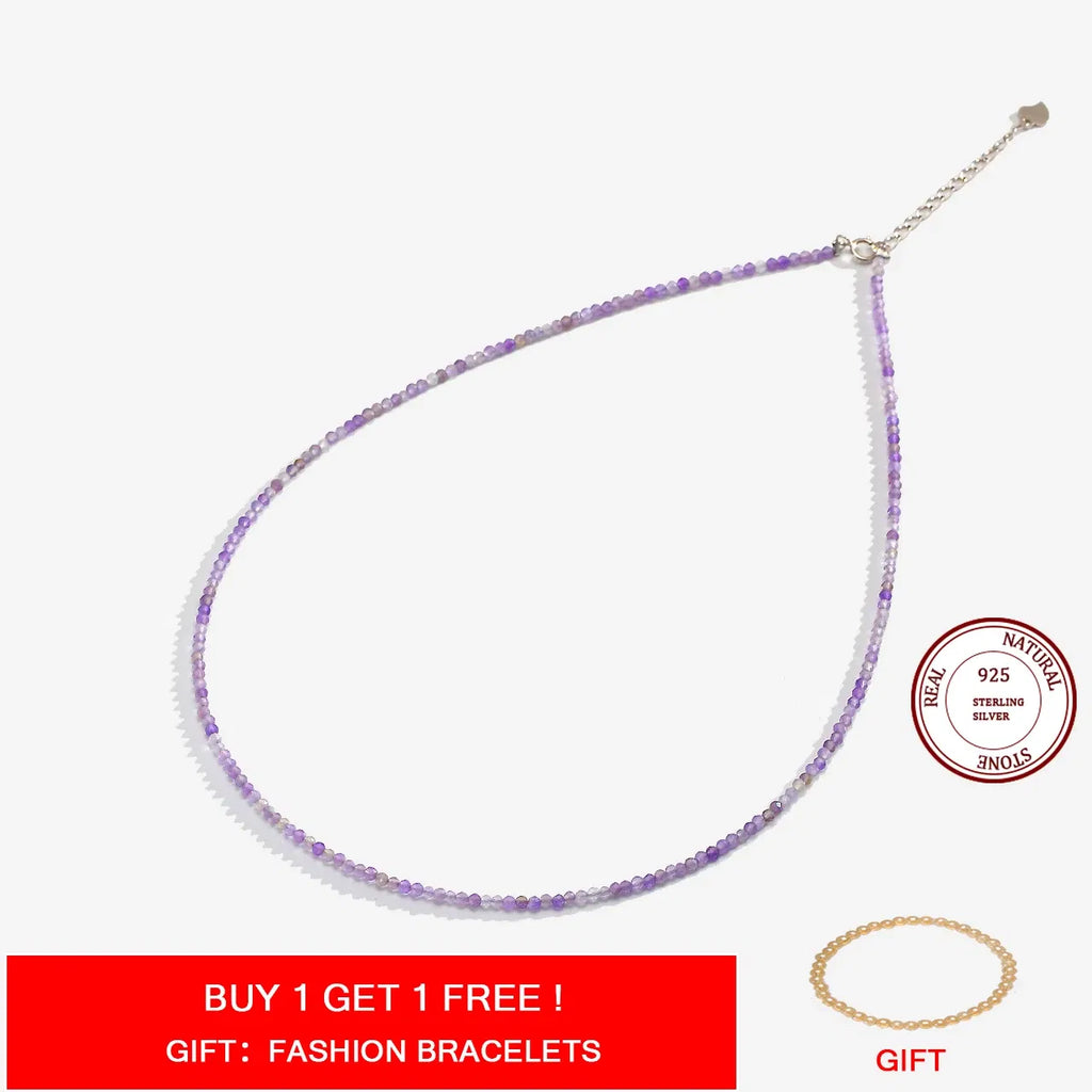 Gem Color: Clear, Length: 40cm - Natural Stone Necklace Spinel/Lapis Lazul/Amazonite/Amethy/Tourmaline/Amethyst  Ketting 2MM Silver 925 Jewelry for Collier Femme